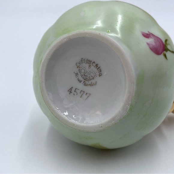 Vintage Lefton China Green Heritage Cabbage Rose 4577 Mini Pitcher And Basin - Picture 8 of 14